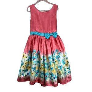 Lilt Floral Kids Dress with 3D Butterflies Coral Pink, Blue, White Formal Size 8